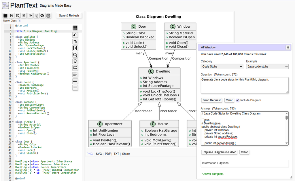 PlantText AI Window: Code Stubs