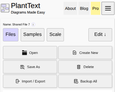 PlantText mobile file menu